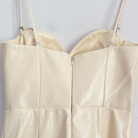 NEW Staud Faux Leather Abstract Fit Flare Midi Dress Cream Size 2 - Picture 6 of 8